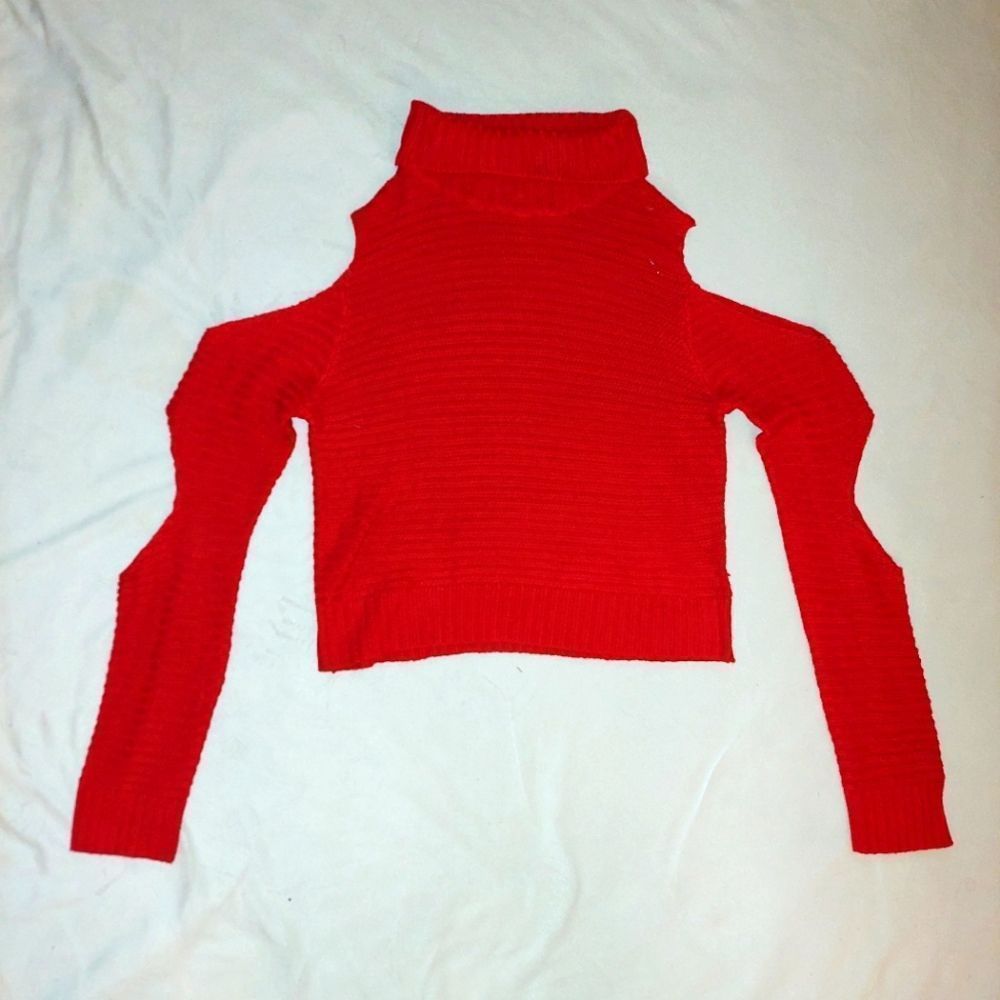 Red Cold-Shoulder Cut-Out Sweater